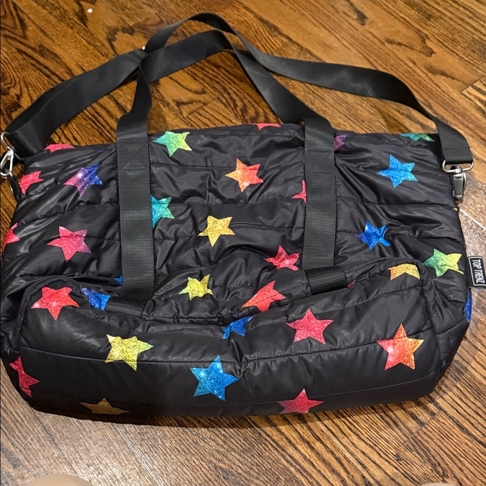 Top trenz Black Quilted Weekender with Multicolor Glitter Stars